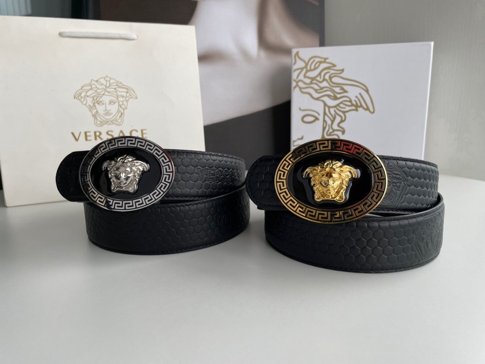 Versace stainless steel Medusa metal resin buckle 3.8cm men s black leather belt