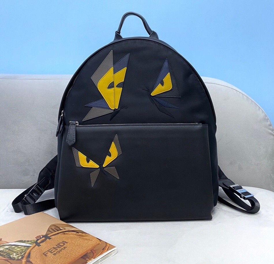 Fendi black nylon and leather panel backpack