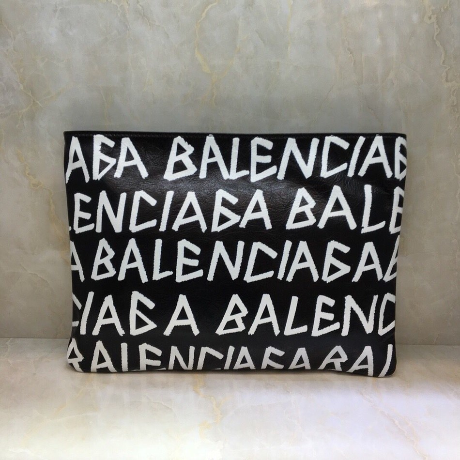 Balenciaga 2018 oil wax leather handmade graffiti clutch