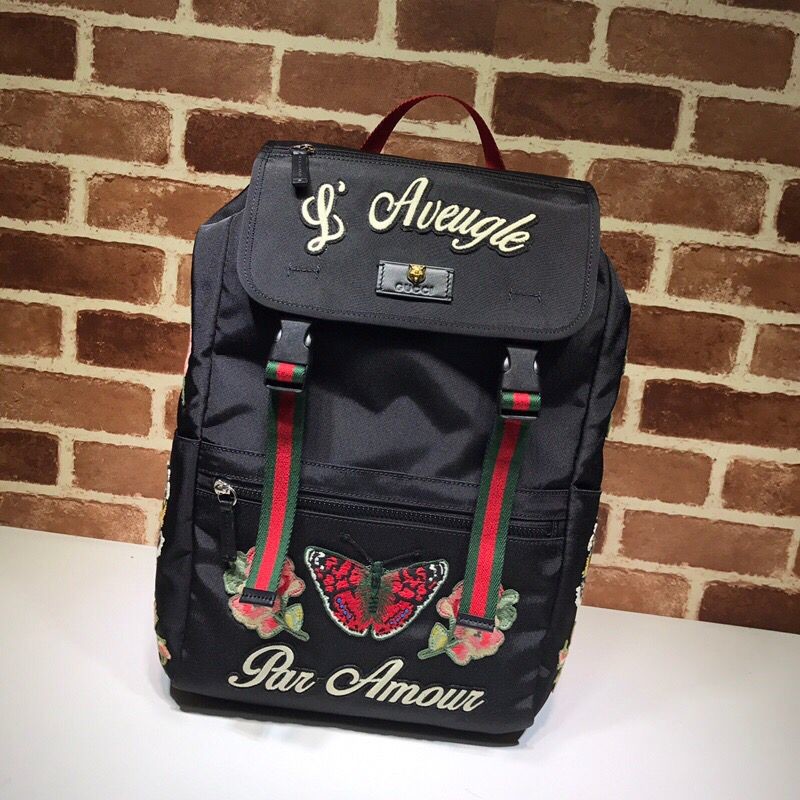 Gucci tiger head embroidered canvas men s backpack