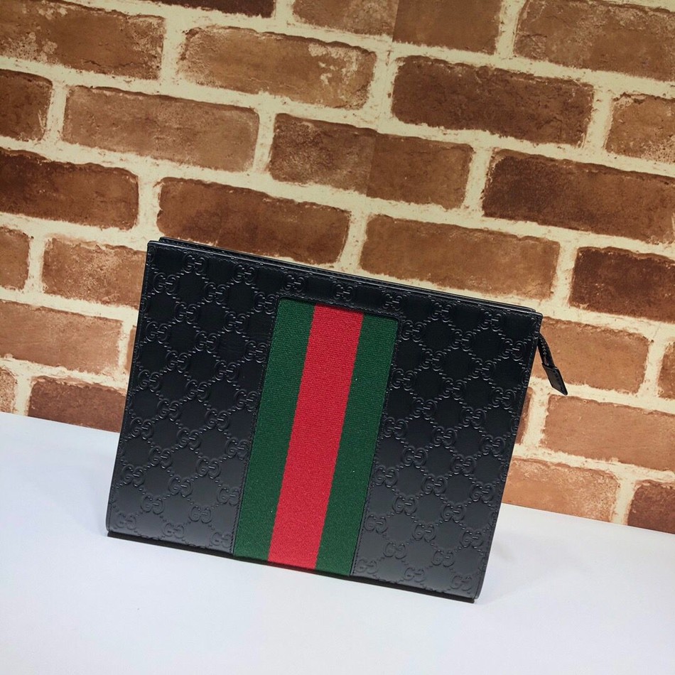 Gucci Signature leather clutch with striped webbing