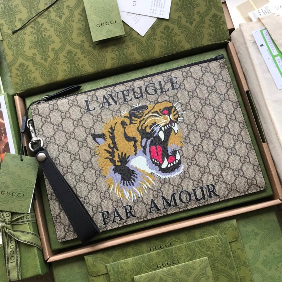 Gucci Print Supreme Canvas Clutch Canvas