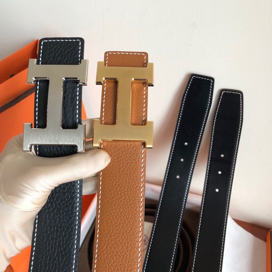 Hermes stainless steel welded metal buckle imported selected high-quality leather 3.8cm men s belt