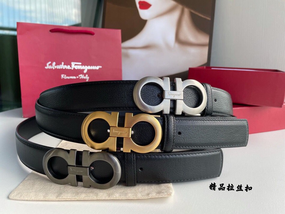 FerragamFerragamo Reversible with delicate cowhide sheep texture belt 3.5cm