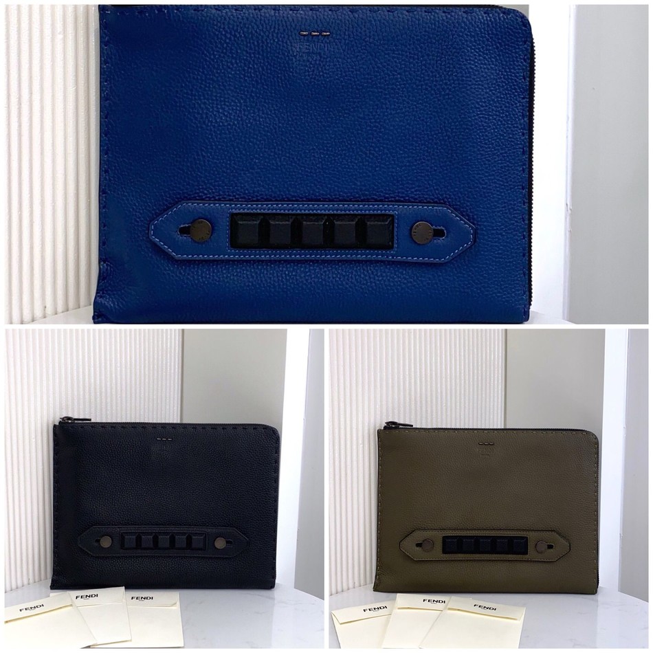 Fendi Soft Logo Leather Simple Design Clutch 0225