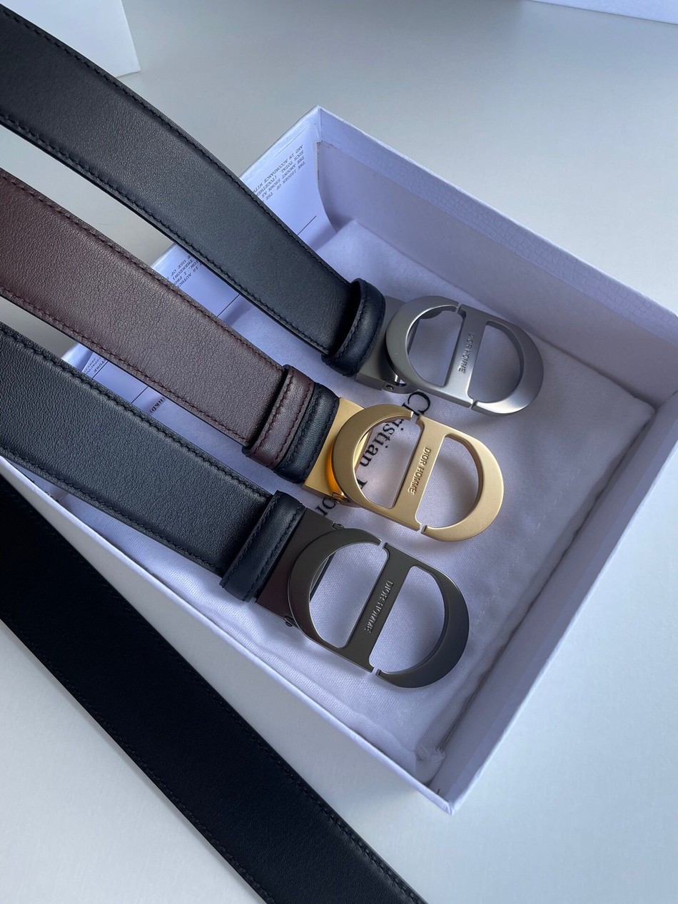 Dior cowhide frosted texture metal buckle men s waist practical and embellished belt