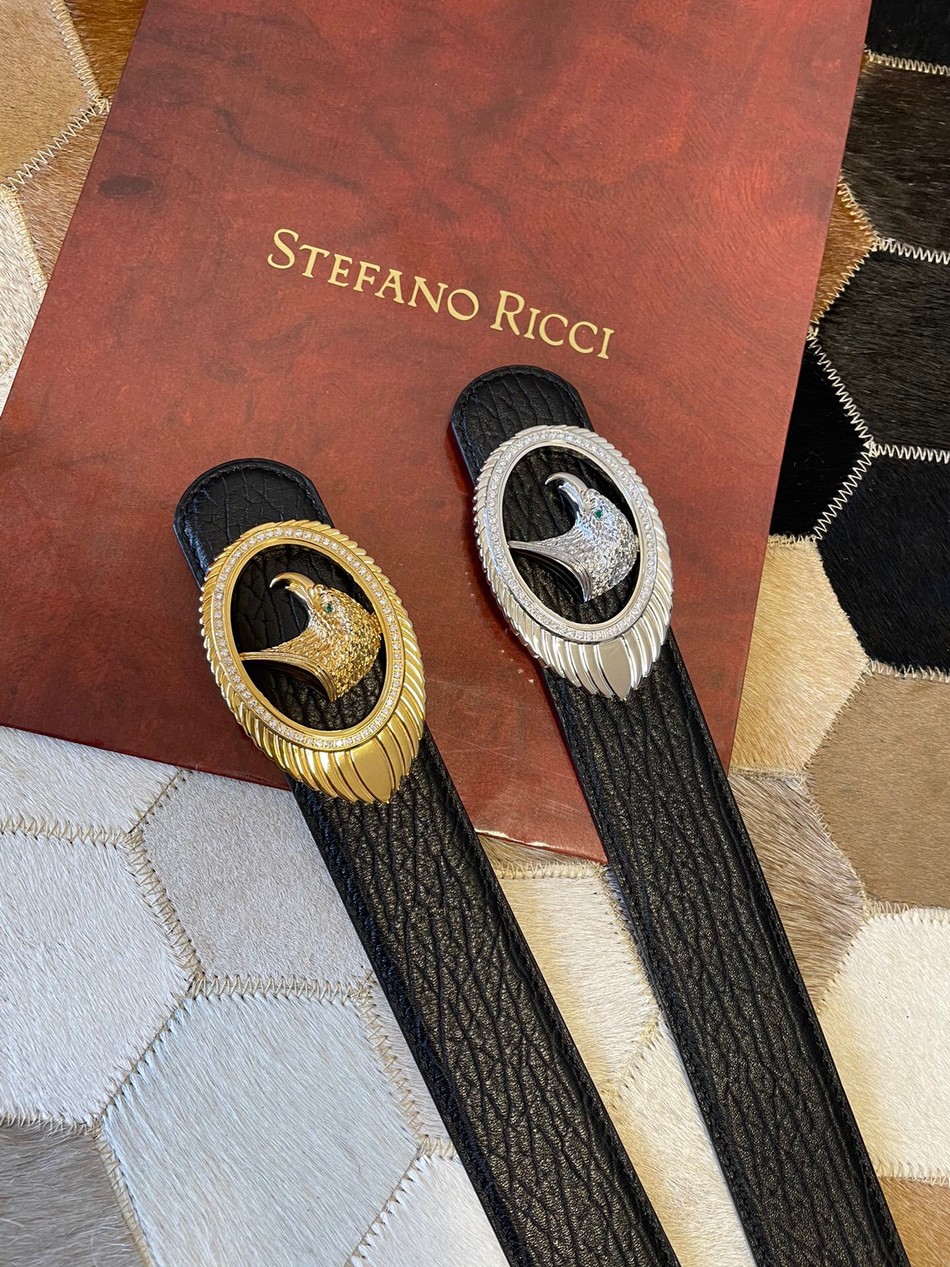 Stefano Ricci stainless steel eagle head 3.8cm cowhide embossed belt