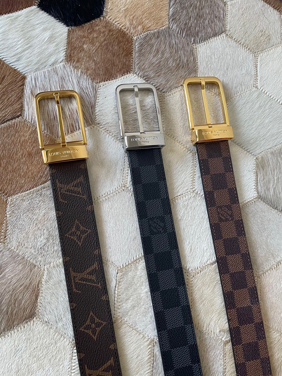Louis Vuitton Damier canvas and metal pin buckle 35mm men s belt