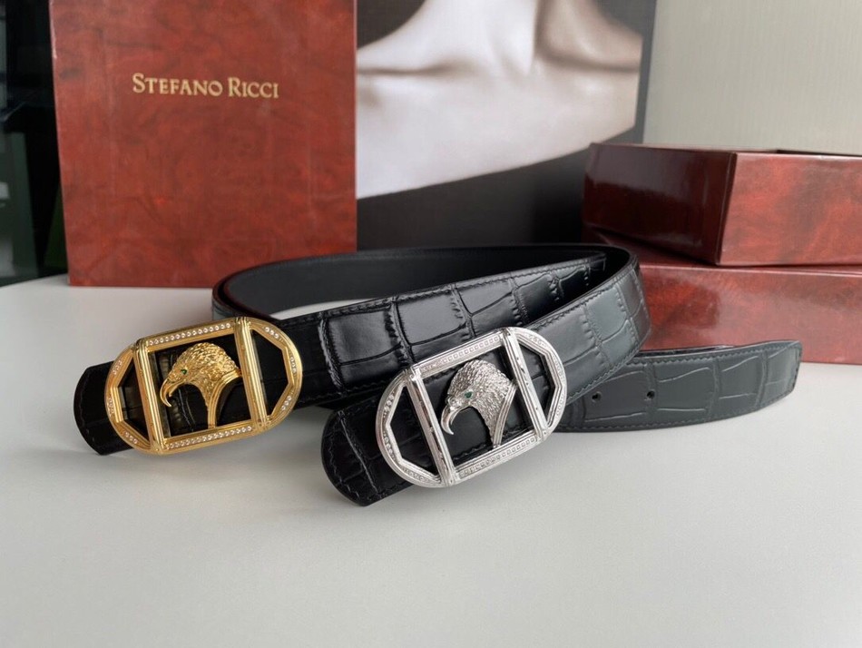 Stefano Ricci cowhide fine imitation crocodile leather 3.5cm belt