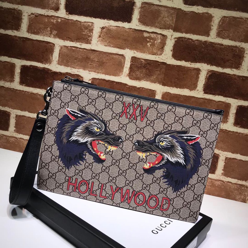 Gucci Print Supreme Canvas Clutch Canvas