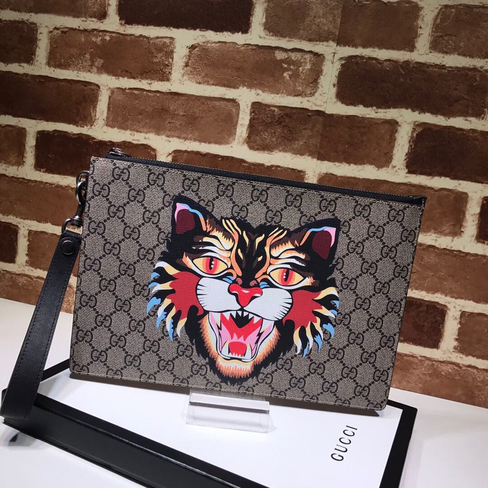 Gucci Print Supreme Canvas Clutch Canvas