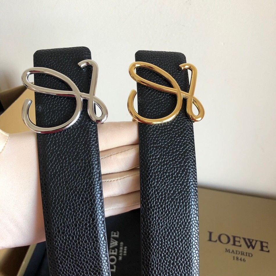 Loewe 3.8cm stainless steel metal buckle leather leather belt with pearl texture