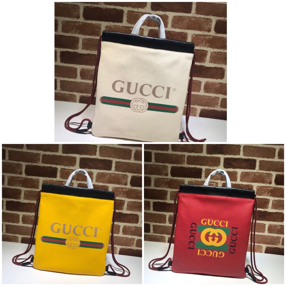 Gucci yellow soft leather drawstring backpack