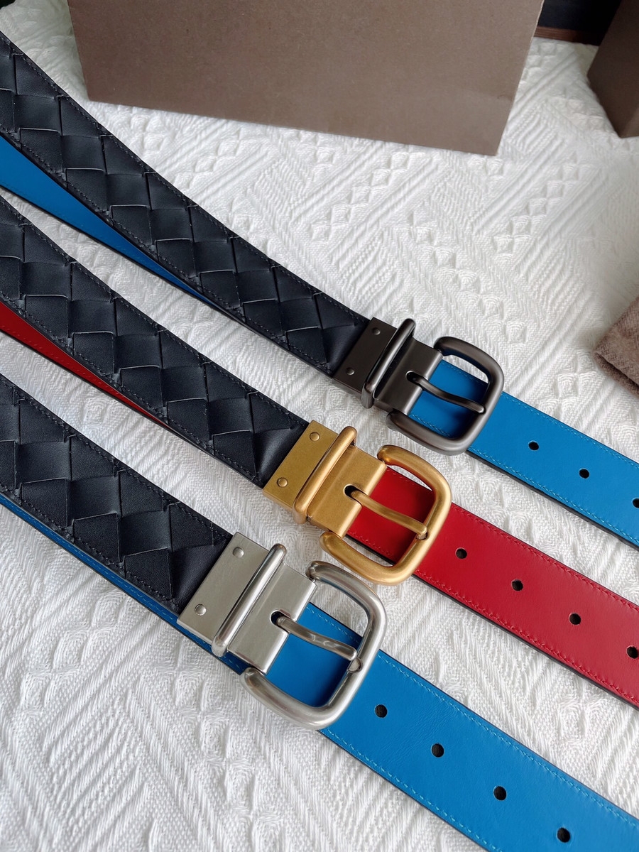 Bottega Veneta Calfskin knitting technology with pin buckle business casual belt 3.5cm