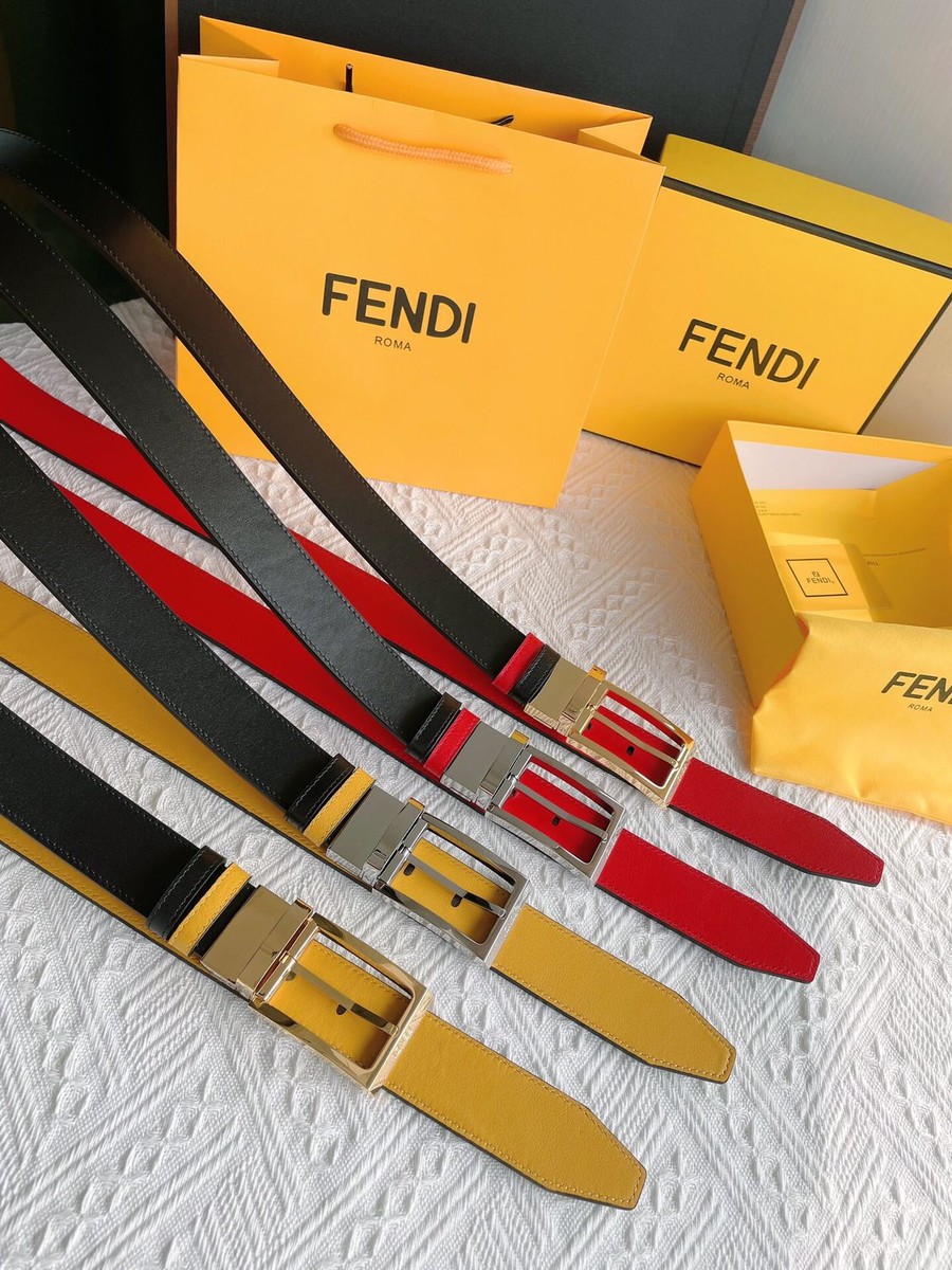 Fendi Double layer gold metal buckle yellow logo belt 3.5cm