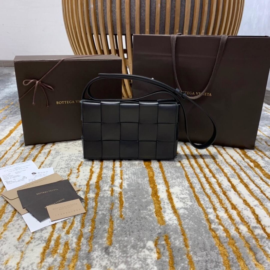 Bottega Veneta Cassette woven square box messenger bag 578004 black