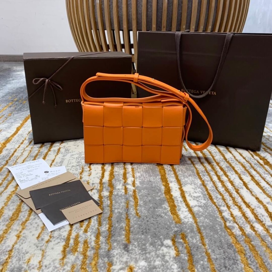 Bottega Veneta Cassette woven square box messenger bag 578004 bright orange