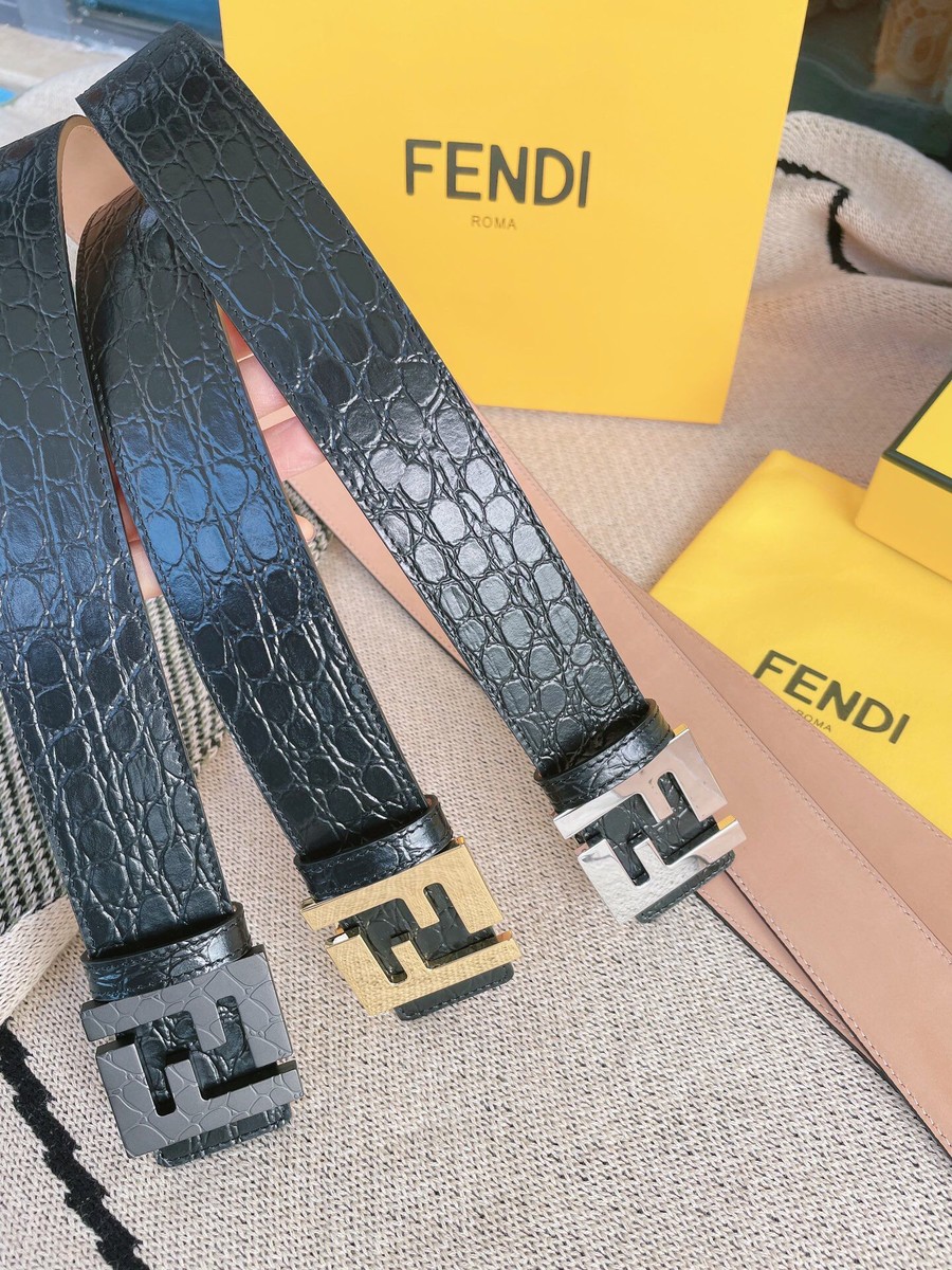 Fendi Men s 4.0cm belt with FF Logo exquisite craftsmanship metal buckle