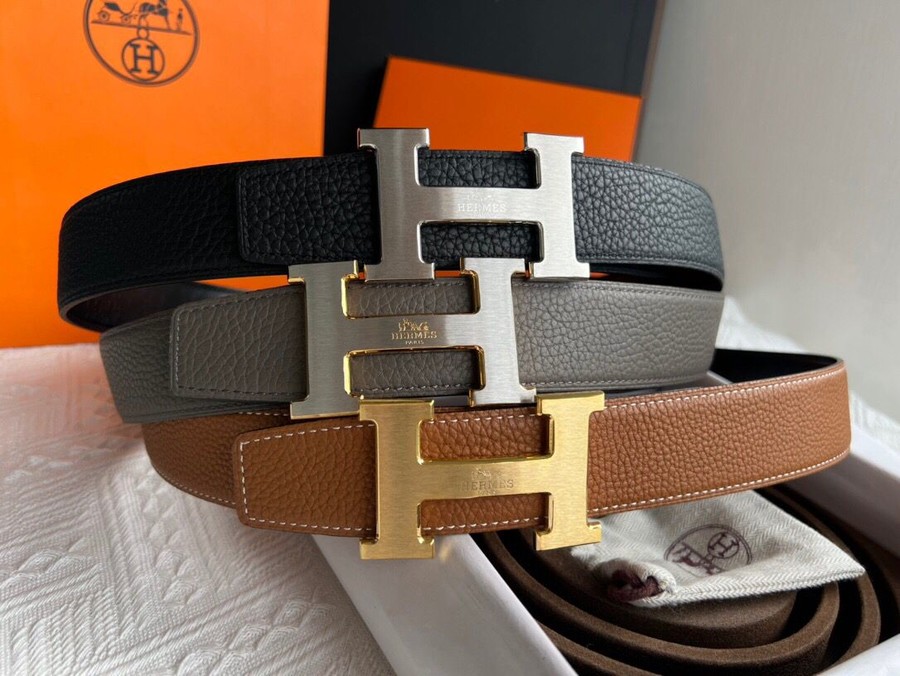 Hermes Stainless steel horse drawn carriage welding spot buckle Togo leather Reversible leather belt 38mm