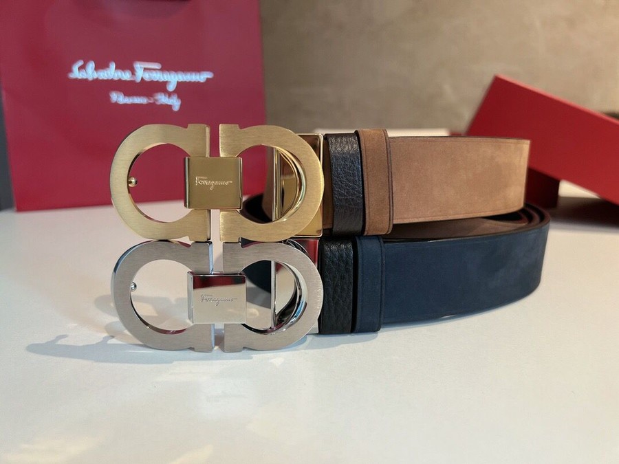 Ferragamo Stainless steel figure 8 buckle men s 3.5cm belt