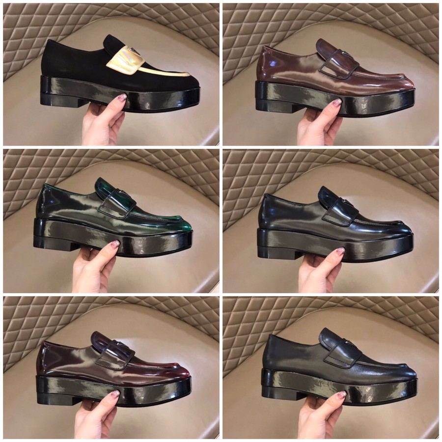 Prada Men s platform loafers with triangle logo and shiny leather