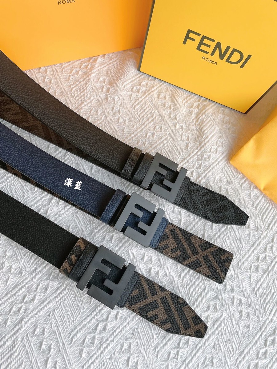 Fendi FF Logo Exquisite Craftsmanship Metal Buckle Cowhide Reversible Belt 4.0cm