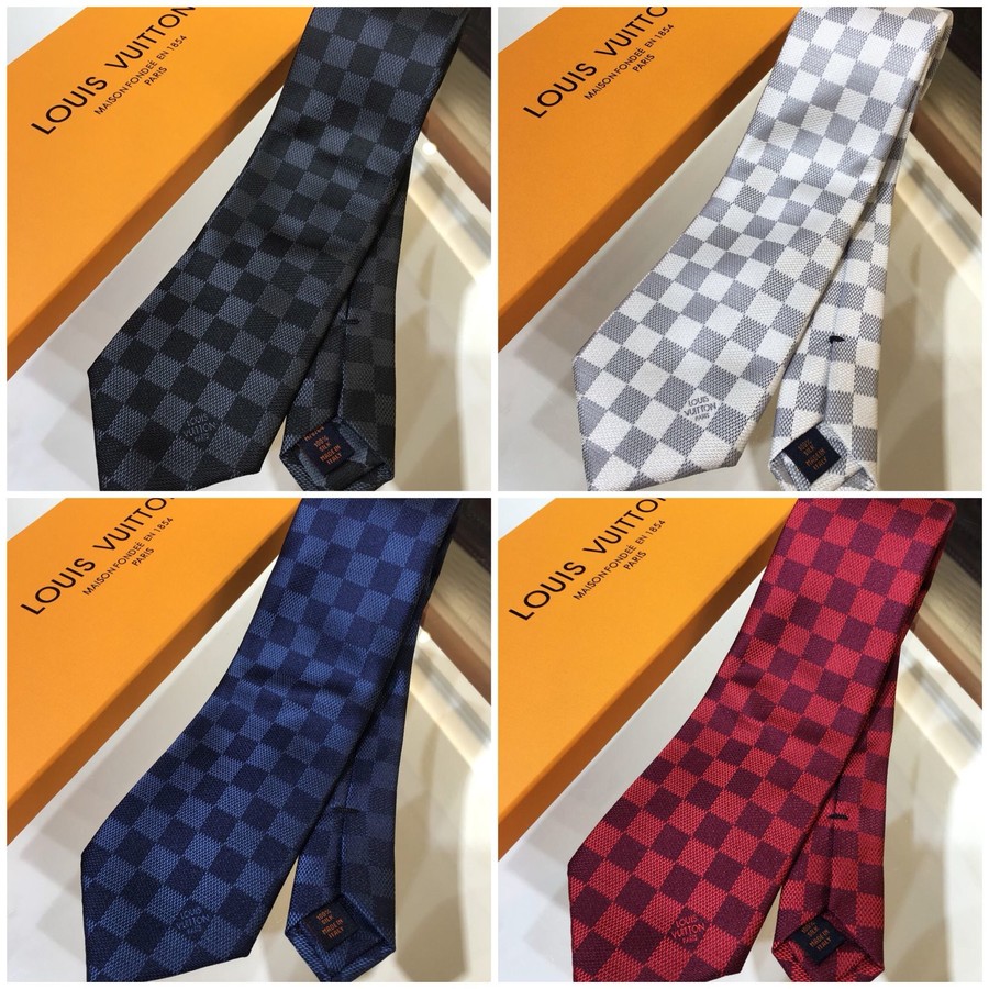 Louis Vuitton 100% top jacquard silk L Damier tie
