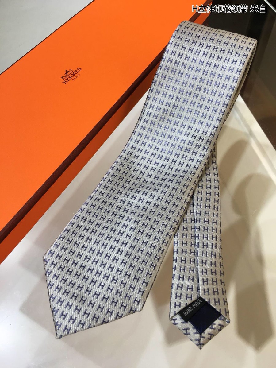 Hermes 100% top-quality twill silk three-dimensional printed tie