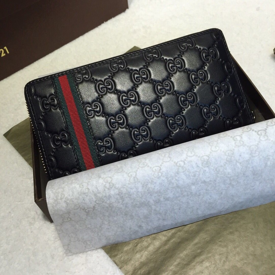 Gucci ssima classic red and green ribbon embossed cowhide zipper wallet handbag