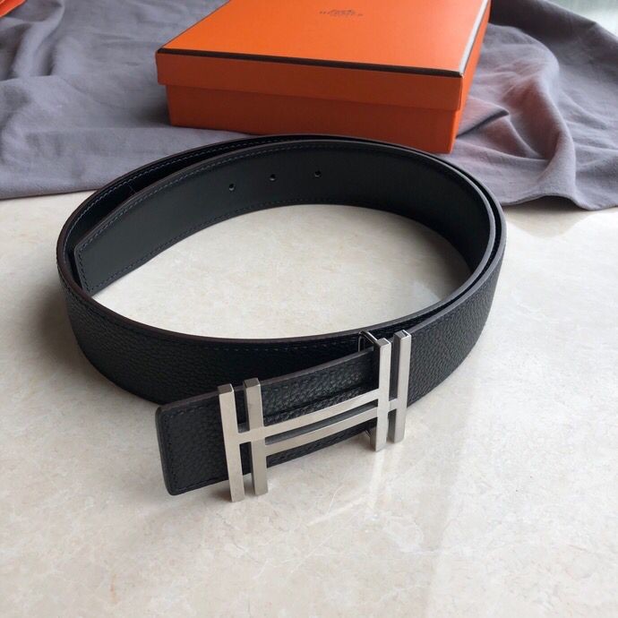 Hermes Men s 3.8cm stainless steel double buckle leather belt