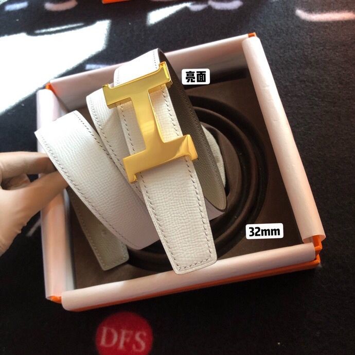 Hermes Stainless steel four-corner shiny metal buckle & Reversible belt 32mm