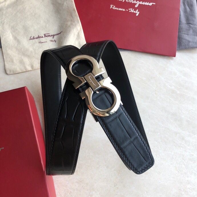 Ferragamo Men s 3.5cm classic shiny buckle crocodile pattern belt