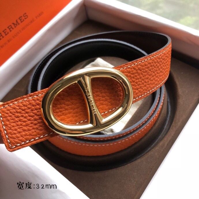 Hermes Golden silver classic metal buckle belt 32mm