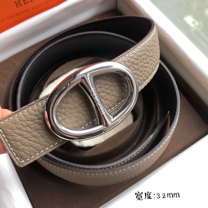 Hermes Golden silver classic metal buckle belt 32mm