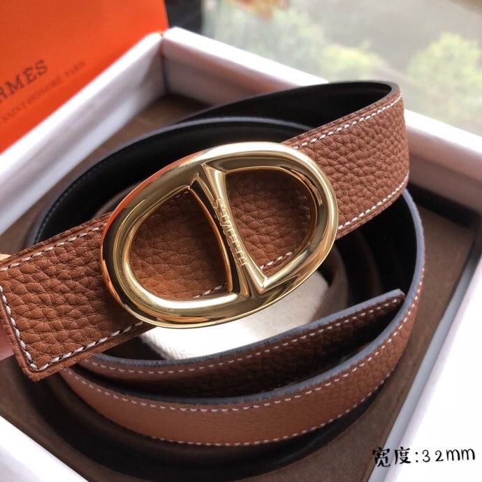 Hermes Golden silver classic metal buckle belt 32mm