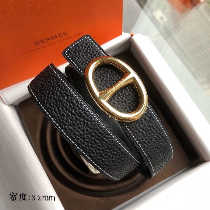 Hermes Golden silver classic metal buckle belt 32mm