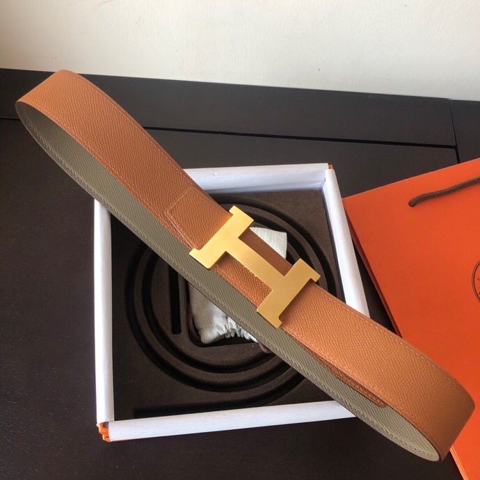 Hermes Stainless steel four-corner metal buckle 38mm Reversible leather belt