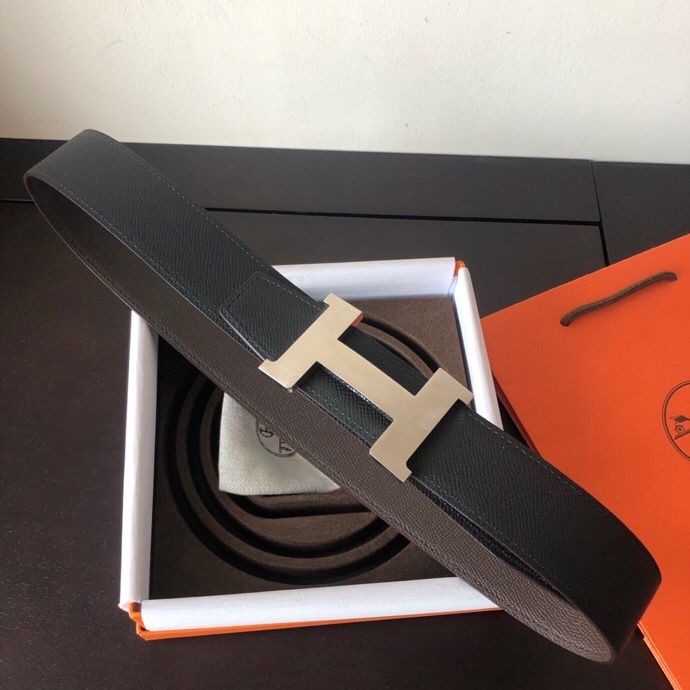 Hermes Stainless steel four-corner metal buckle 38mm Reversible leather belt