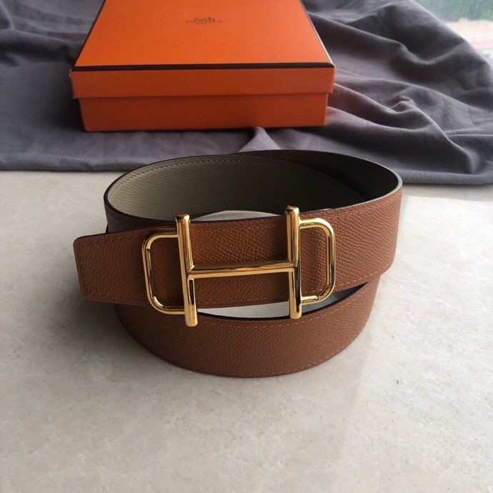 Hermes Men s 3.8cm leather belt with metal buckle and stainless steel