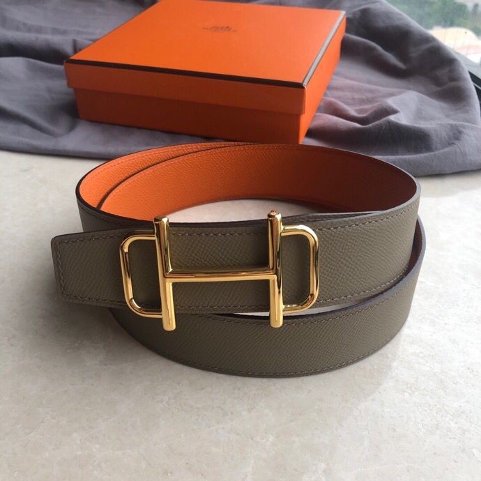 Hermes Men s 3.8cm leather belt with metal buckle and stainless steel