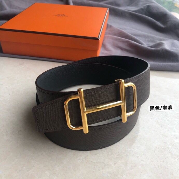 Hermes Men s 3.8cm leather belt with metal buckle and stainless steel