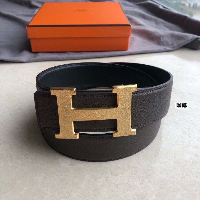 Hermes Men s 3.8cm stainless steel H buckle leather belt