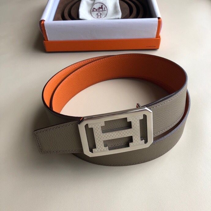 Hermes Men s 3.8cm Royal Metal Buckle Stainless Steel Reversible Leather Belt