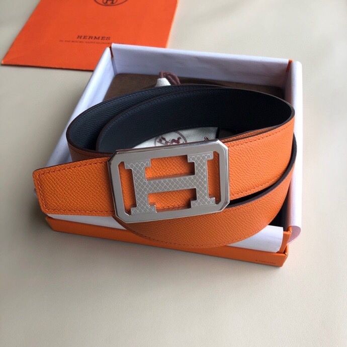 Hermes Men s 3.8cm Royal Metal Buckle Stainless Steel Reversible Leather Belt