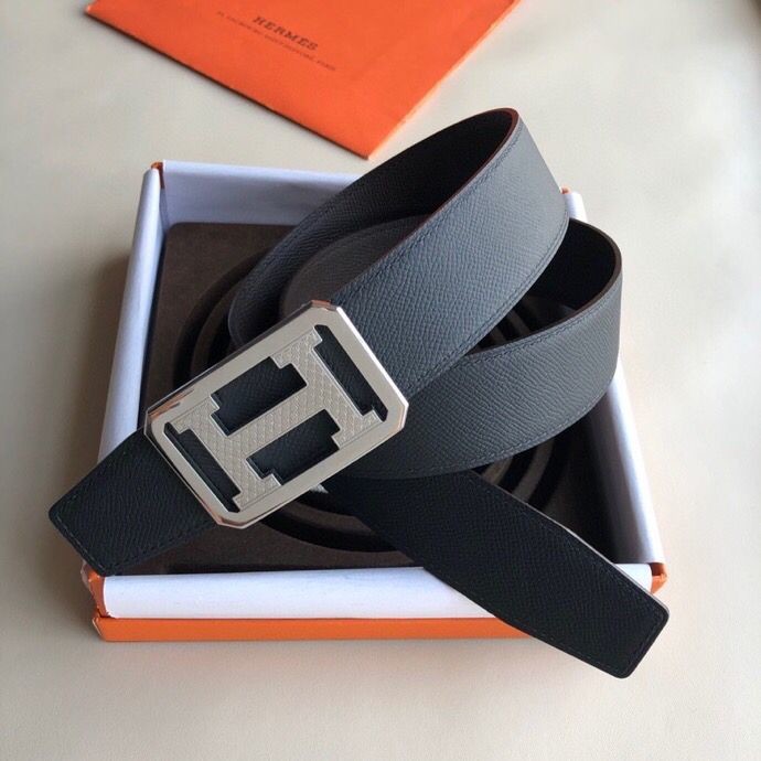 Hermes Men s 3.8cm Royal Metal Buckle Stainless Steel Reversible Leather Belt