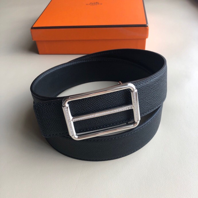 Hermes Stainless steel buckle leather men s 3.8cm belt