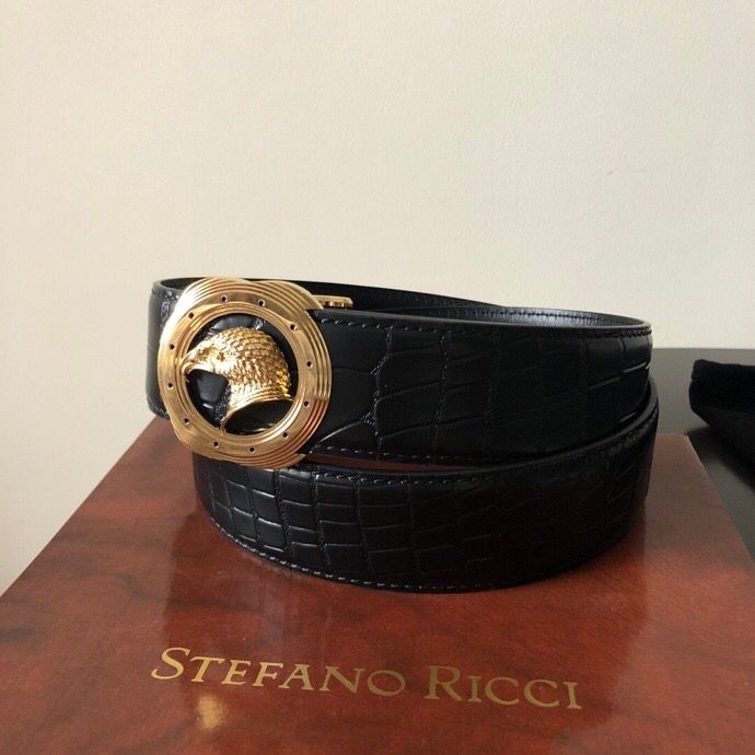 Stefano Ricci Classic stainless steel eagle logo metal buckle cowhide embossed crocodile print belt