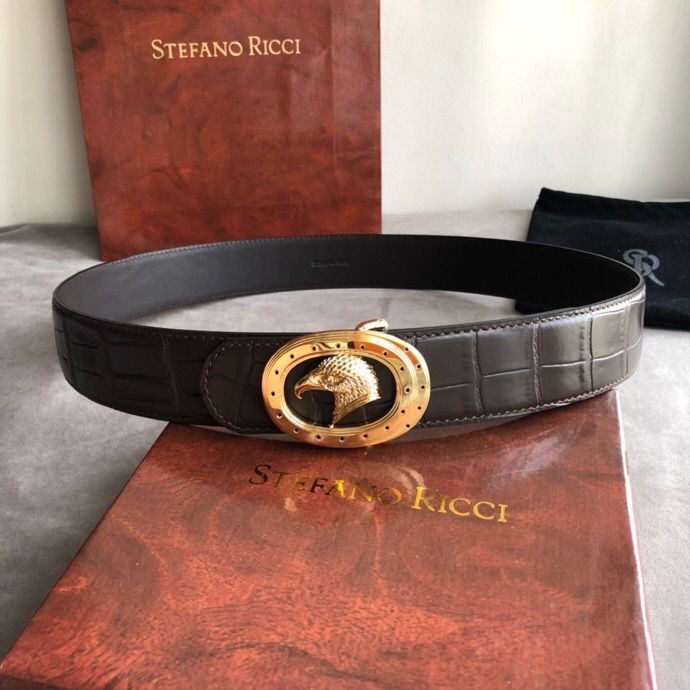 Stefano Ricci 3.8cm men s eagle leather crocodile pattern belt