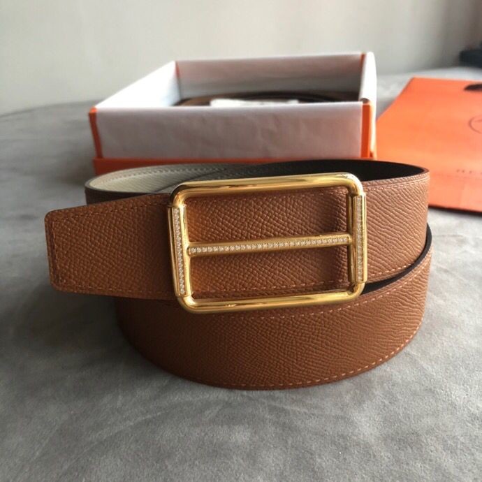 Hermes 38mm Reversible leather belt with stainless steel metal buckle