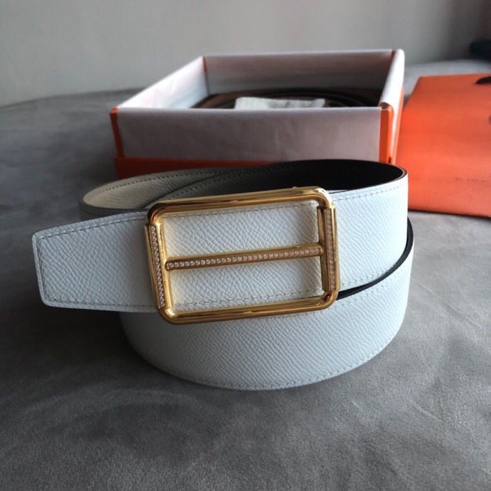 Hermes 38mm Reversible leather belt with stainless steel metal buckle